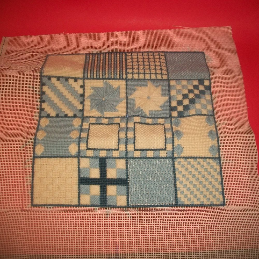 Finished Blue & White Needlepoint on Canvas to Frame or for Pillow Front